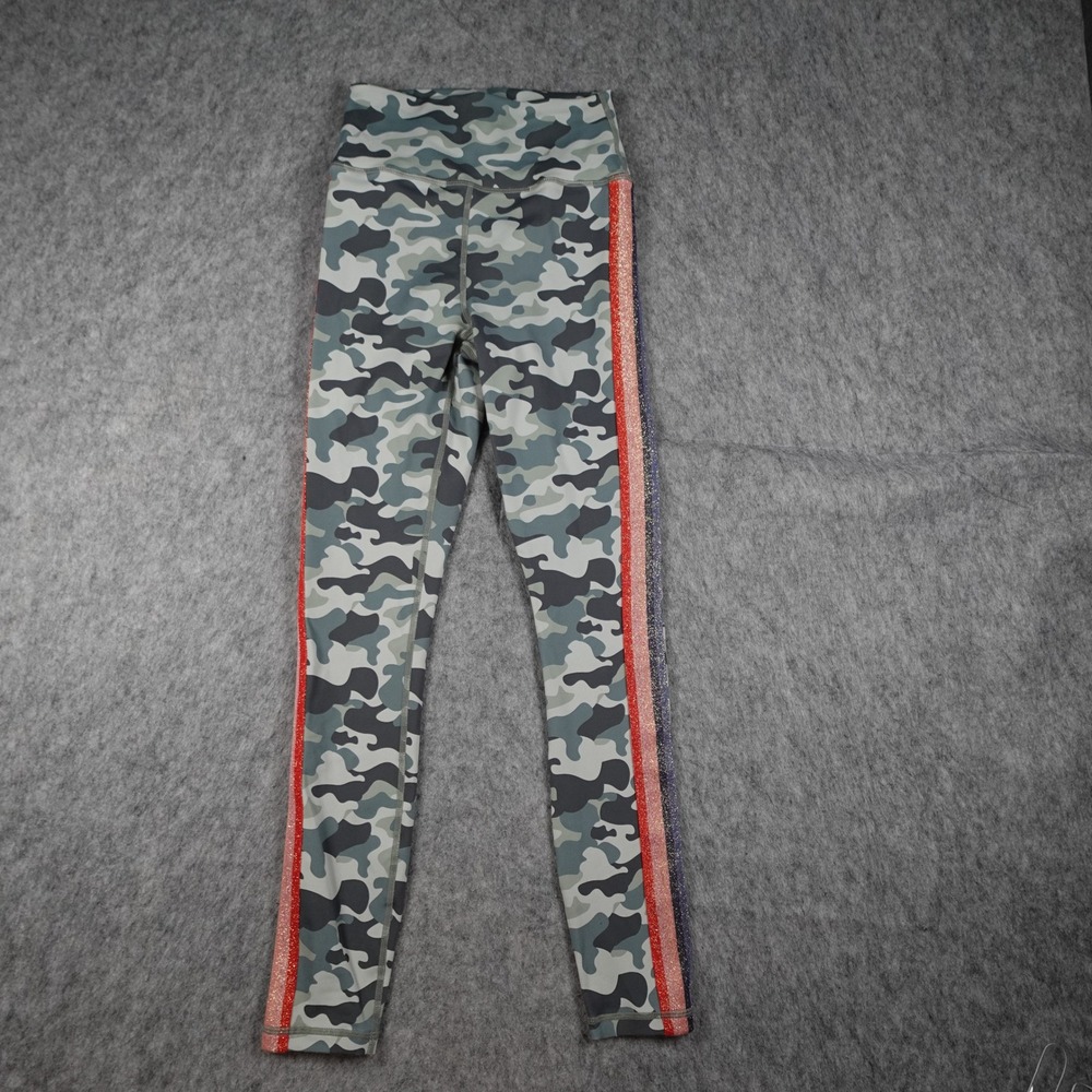 Spiritual Gangster Leggings Women Small Green Camo Glitter Side Stripe High Rise